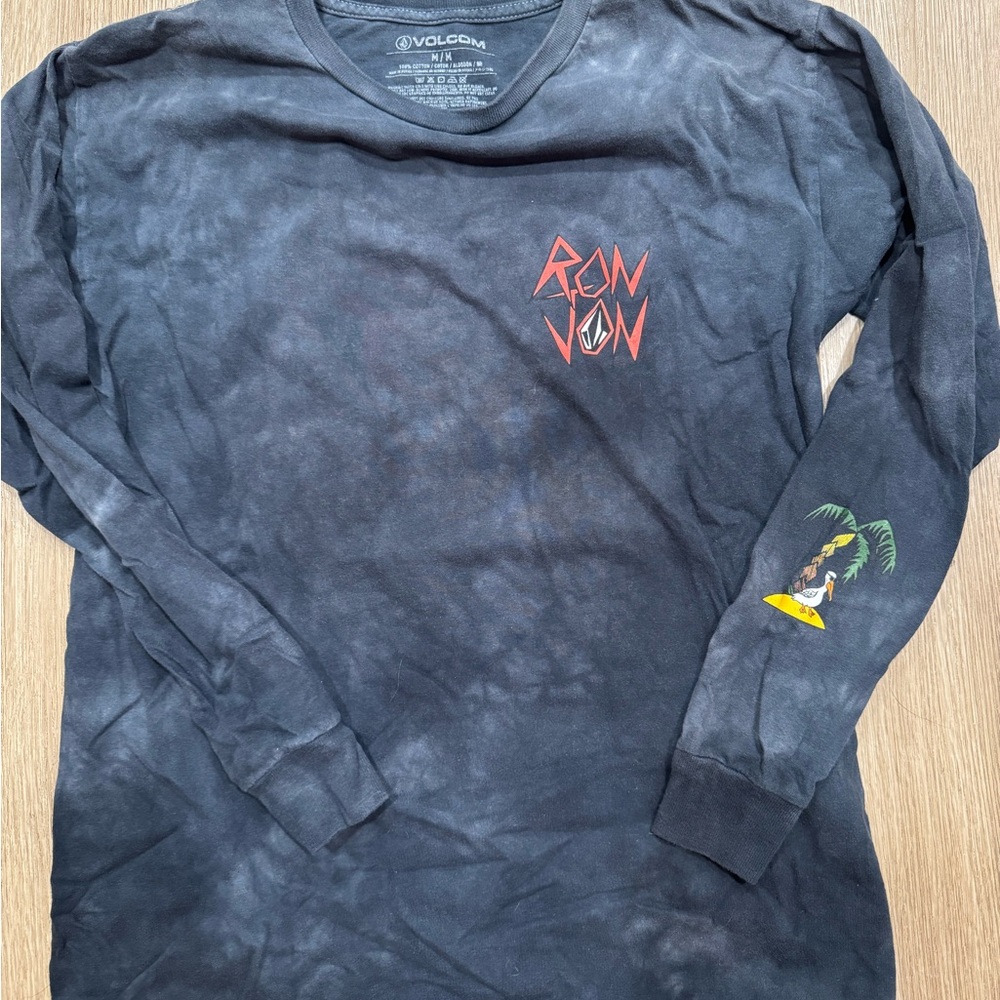 Volcom / Ron Jon Tie-Dye Black Long Sleeve with Red and Yellow Accents